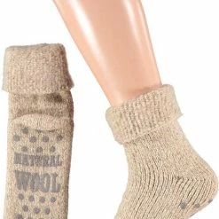 Apollo Dames Huissokken Wol Met Antislip Taupe 35-38