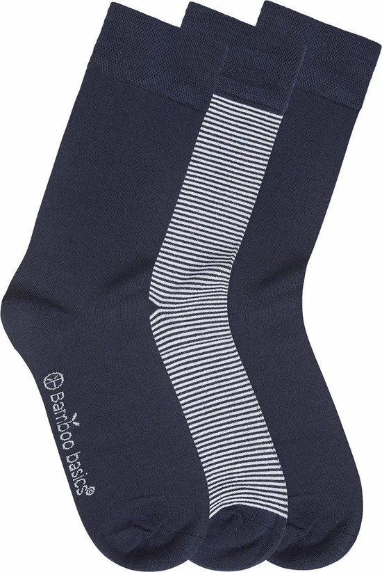Bamboo Basics - Bamboe Sokken Beau (3-pack) Unisex - Navy Gestreept - 41-46 3 Bamboo Basics - Bamboe Sokken Beau (3-pack) Unisex - Navy Gestreept - 41-46