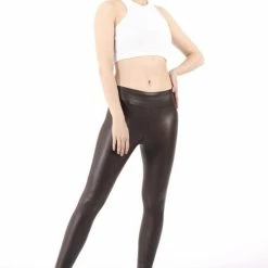 Merkloos Blueberry Leggings- Legging Dames - Legging Lederlook - Legging Meisje - Legging Dames Volwassenen - Legging Dames Leather - High-Waist Dames Hoge Taille - Leggings - Push-Up - Up-Fit - Bruin -Exporteren beenmode winkel 550x822 3