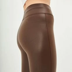 Merkloos Blueberry Leggings- Legging Dames - Legging Lederlook - Legging Meisje - Legging Dames Volwassenen - Legging Dames Leather - High-Waist Dames Hoge Taille - Leggings - Push-Up - Up-Fit - Bruin