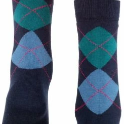Burlington Marylebone Damessokken - Wol - Marine Blauw Met Blauw En Groen - Maat: 36-41 -Exporteren beenmode winkel 550x829